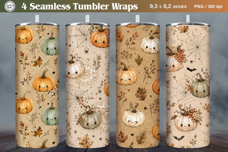Seamless Cute Pumpkin Tumbler Wrap Sublimation, 20 oz