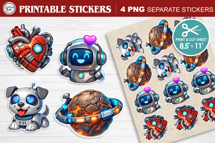 Cute Robot. Print & Cut Stickers PNG