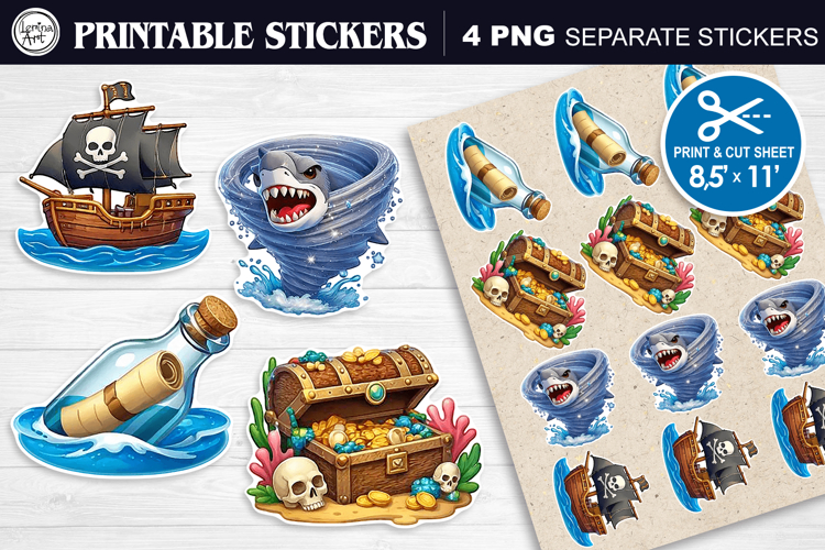 Cute Pirates. Print & Cut Stickers PNG