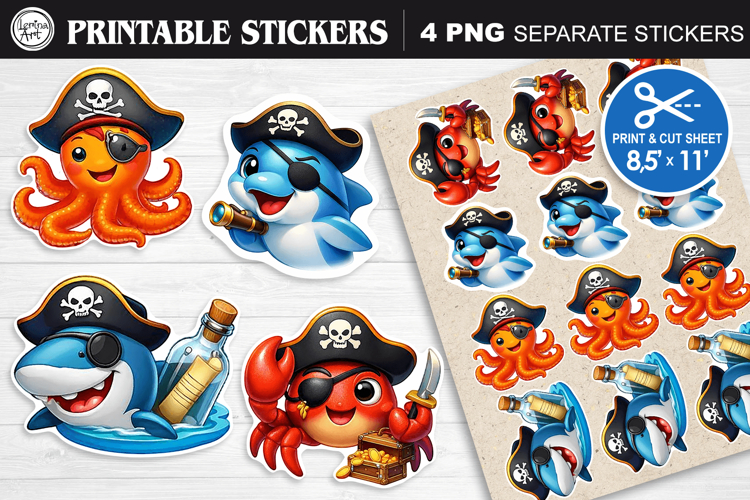 Cute Pirates. Print & Cut Stickers PNG