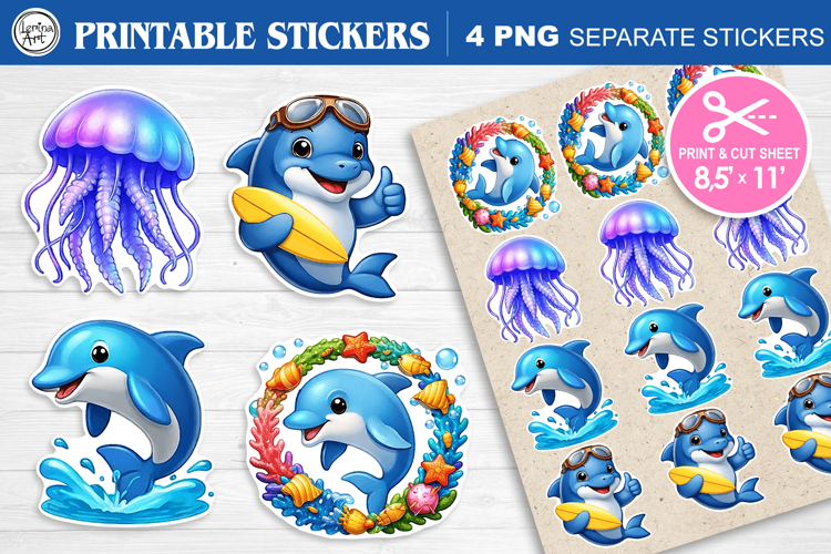 Cute Ocean. Print & Cut Stickers PNG