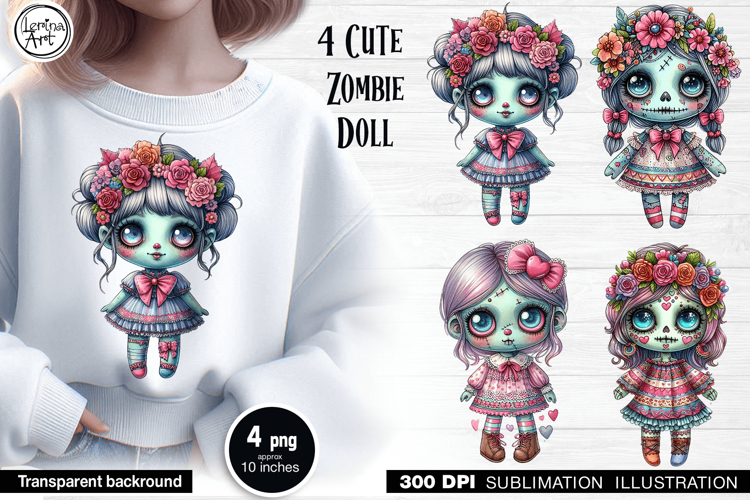 Cute Zombie Doll. Sublimation design PNG