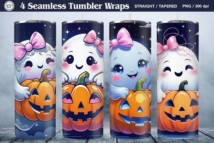 4 Cute Ghost Tumbler Sublimation, 20 oz Tumbler Wrap