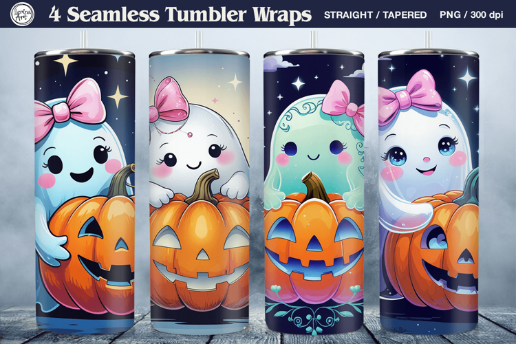 4 Cute Ghost Tumbler Sublimation, 20 oz Tumbler Wrap