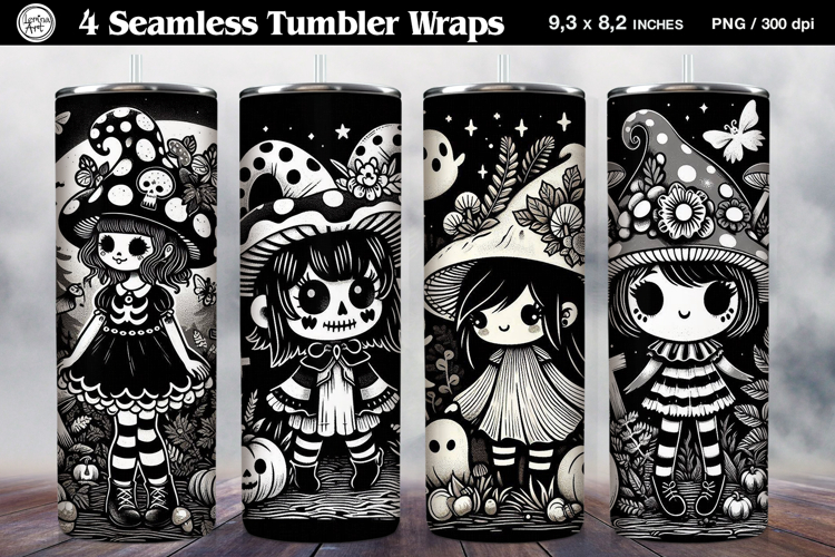 4 Zombie Doll Tumbler Wrap Sublimations, 20 oz