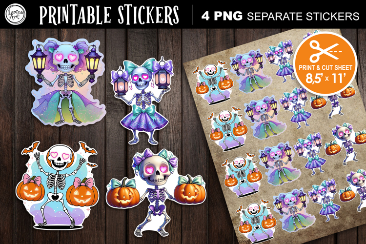 Funny Skeleton. Halloween Stickers design PNG