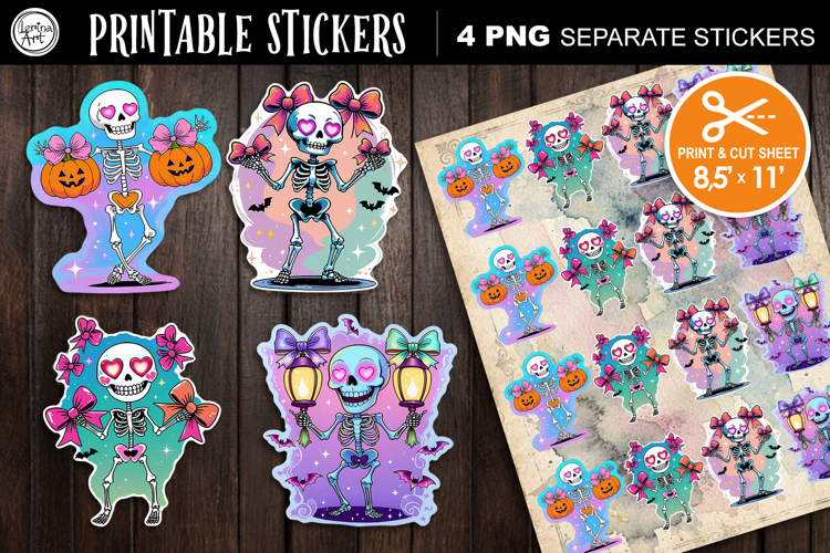 Funny Skeleton. Halloween Stickers design PNG