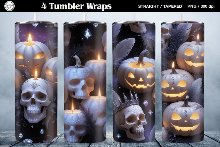 4 Halloween Tumbler Wrap Sublimations, 20 oz