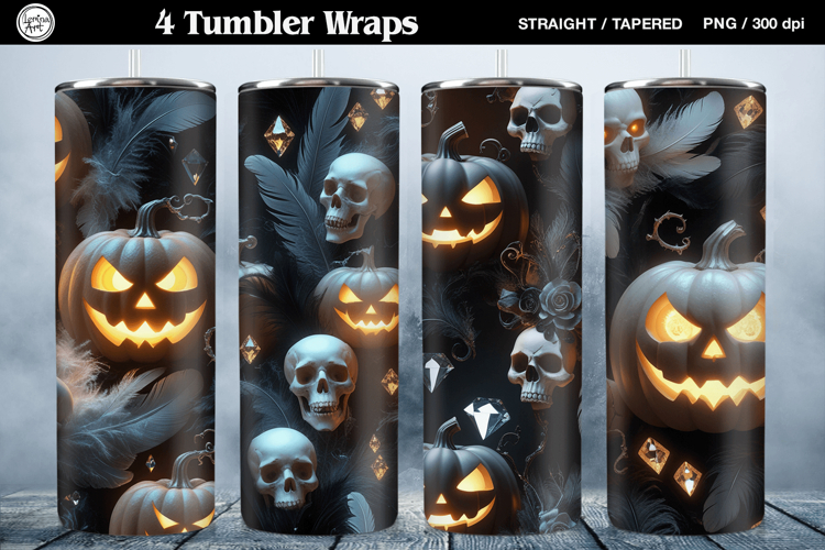 4 Halloween Tumbler Wrap Sublimations, 20 oz