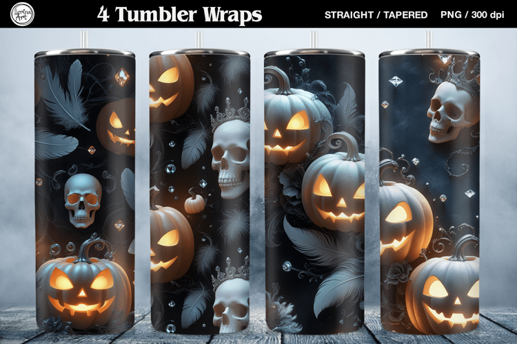 4 Halloween Tumbler Wrap Sublimations, 20 oz