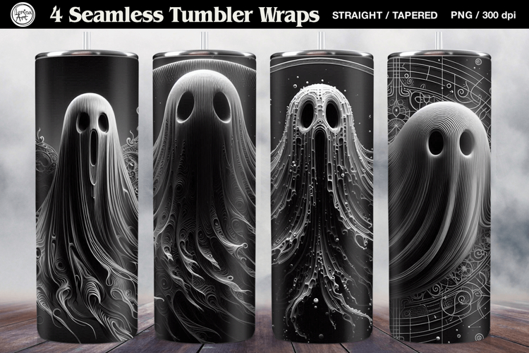 4 Ghost Tumbler Wrap Sublimations, 20 oz