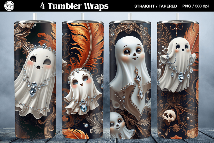 4 Halloween Tumbler Wrap Sublimations, 20 oz