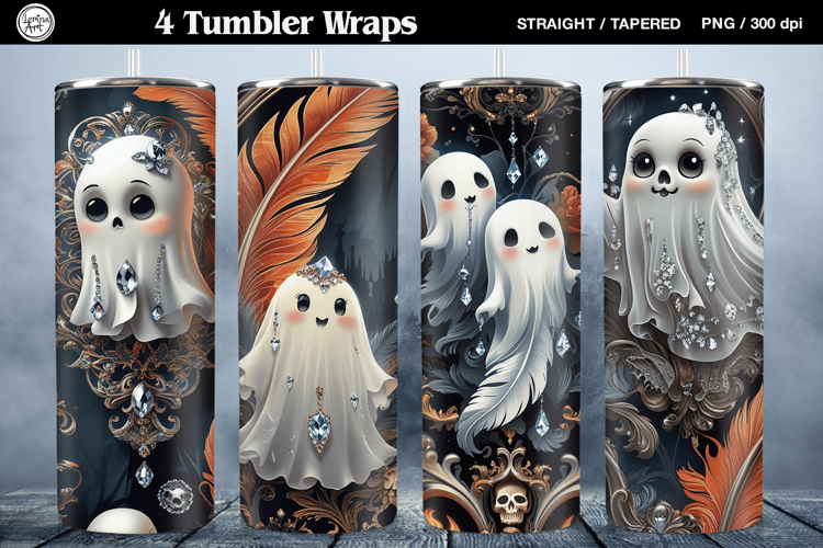 4 Ghost Tumbler Wrap Sublimations, 20 oz