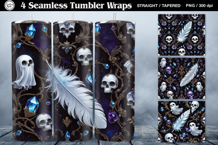 4 Ghost Tumbler Wrap Sublimations, 20 oz