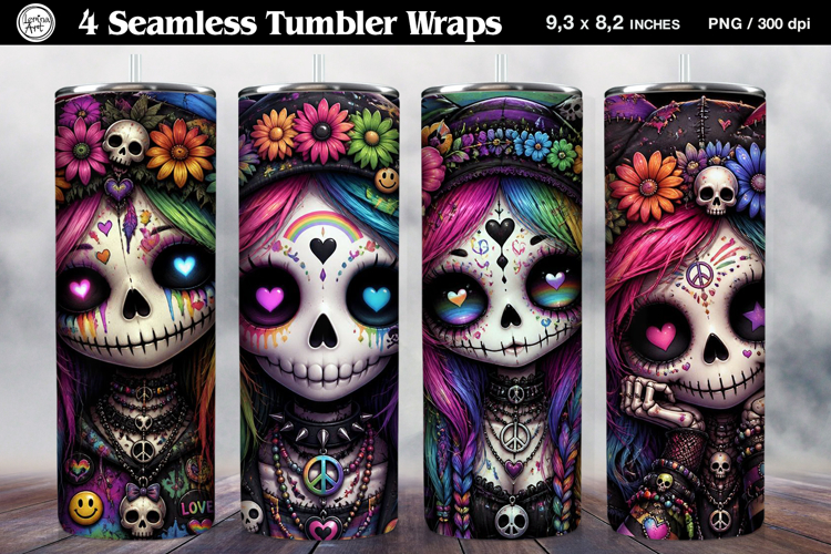 4 Cute Gothic Joker Tumbler Wrap Sublimations, 20 oz