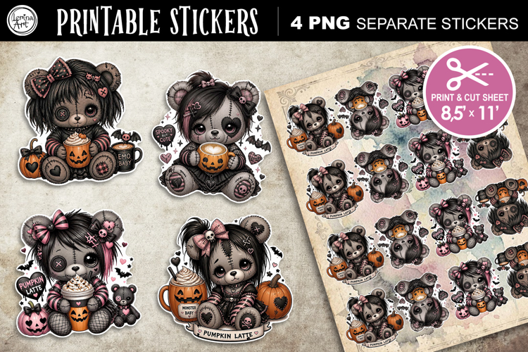 Zombie Teddy Bear. Halloween Stickers design PNG