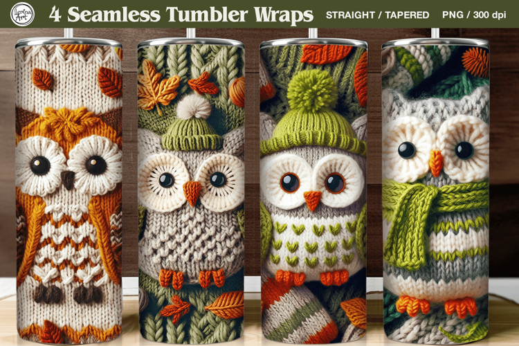 4 Knited Owl Seamless Tumbler Wrap 20 oz