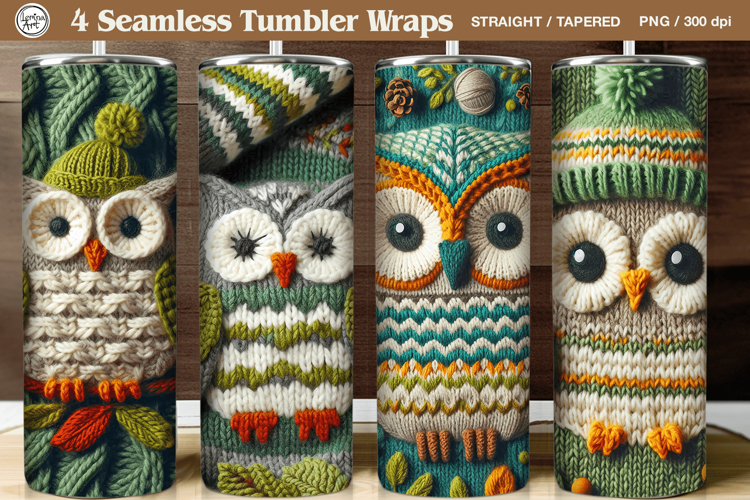 4 Knited Owl Seamless Tumbler Wrap 20 oz