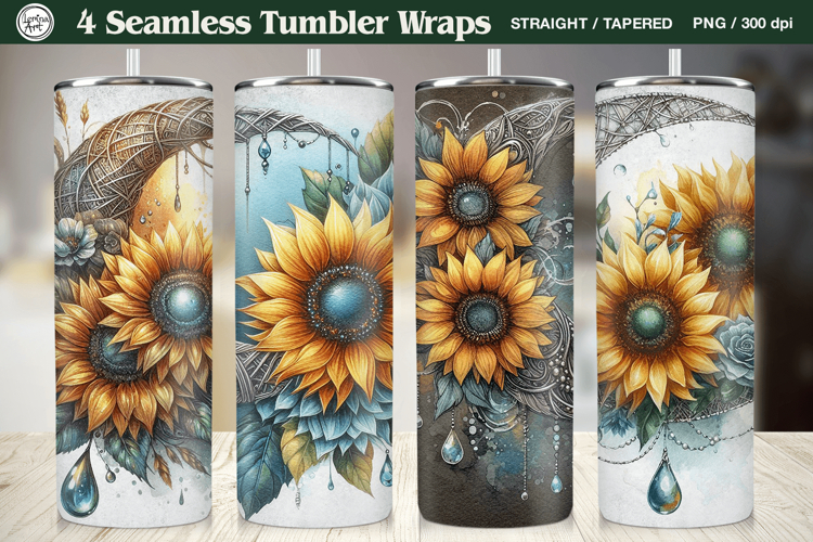4 Celestial Sunflower Tumbler Wrap Sublimation, 20 oz