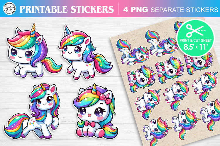 Cute Unicorn. Print & Cut Stickers PNG