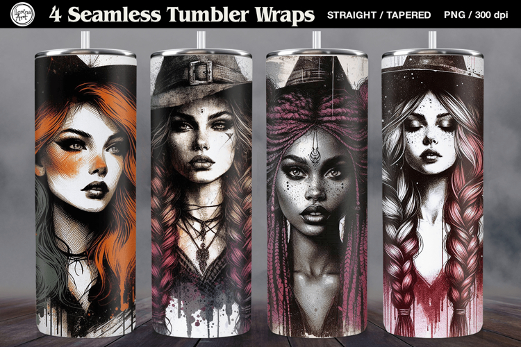 4 Witch Seamless Tumbler Sublimation, 20 oz Tumbler Wrap