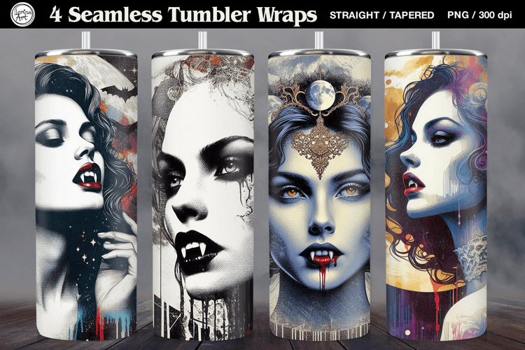 4 Vampire Seamless Tumbler Sublimation, 20 oz Tumbler Wrap