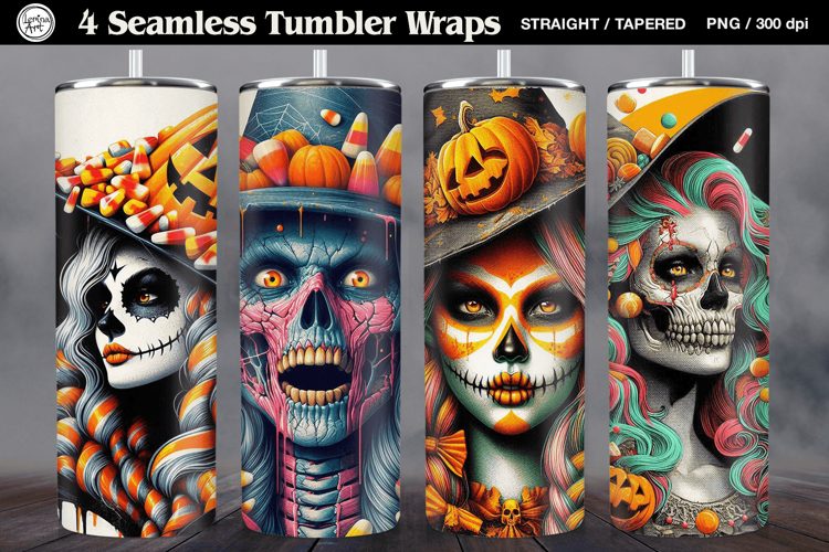 4 Witch Seamless Tumbler Sublimation, 20 oz Tumbler Wrap