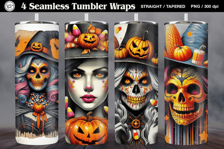 4 Witch Seamless Tumbler Sublimation, 20 oz Tumbler Wrap