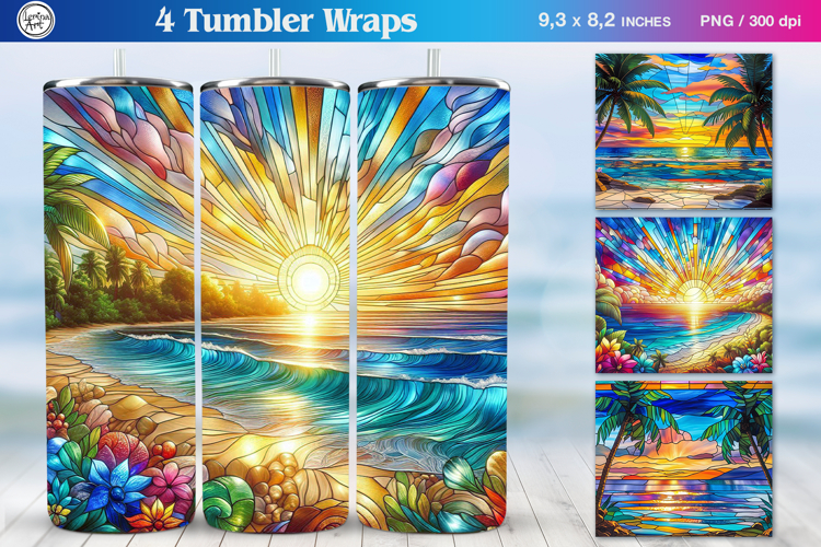 4 Stained Glass Sunset Sublimation, 20 oz Tumbler Wrap