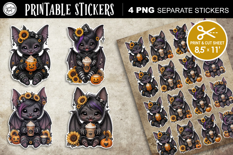 Cute Bat. Halloween Stickers design PNG