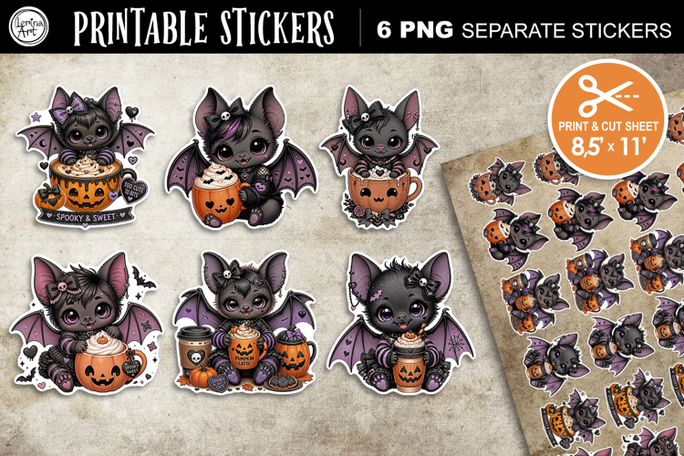 Cute Bat. Halloween Stickers design PNG