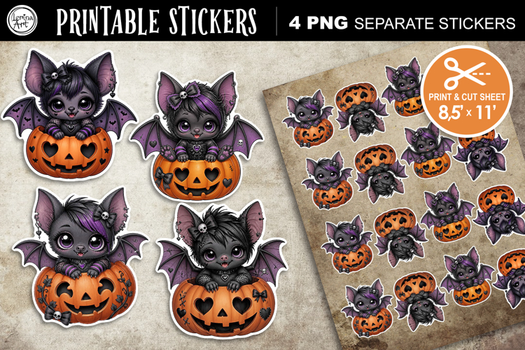 Cute Bat. Halloween Stickers design PNG
