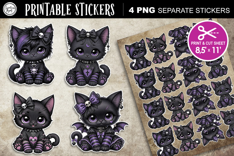 Halloween Kitty. Stickers design PNG