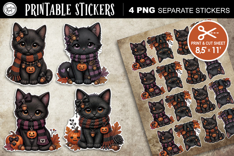 Halloween Kitty. Stickers design PNG