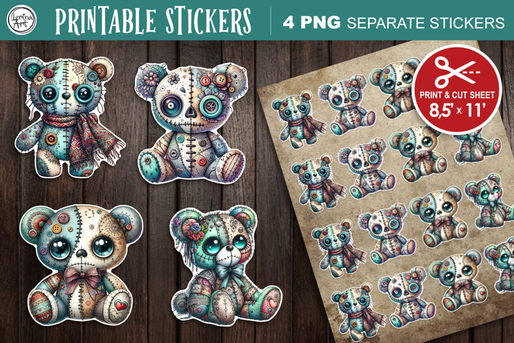 Zombie Teddy Bear. Halloween Stickers design PNG