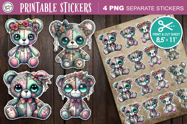 Zombie Teddy Bear. Halloween Stickers design PNG