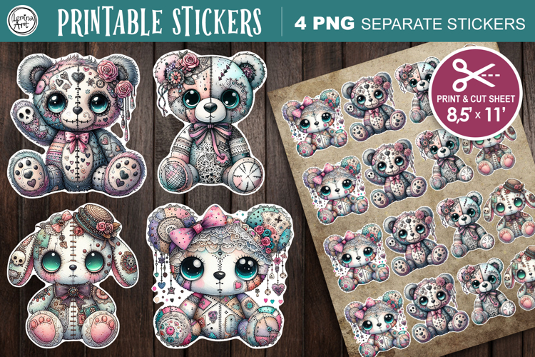 Zombie Teddy Bear. Halloween Stickers design PNG