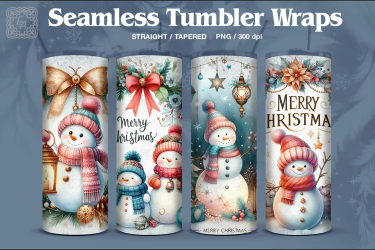 4 Christmas Seamless Tumbler Wrap 20 oz