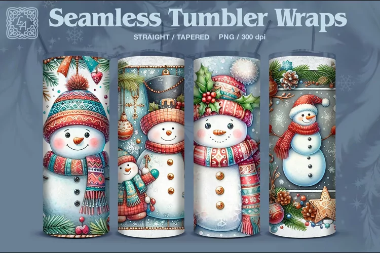 4 Christmas Seamless Tumbler Wrap 20 oz