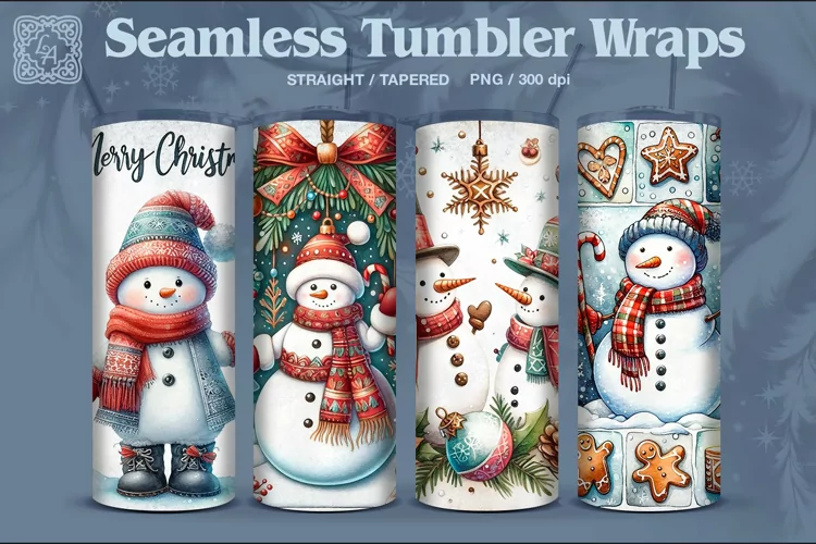 4 Christmas Seamless Tumbler Wrap 20 oz