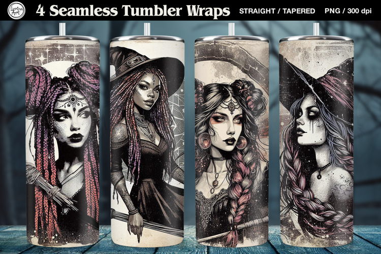 4 Witch Seamless Tumbler Sublimation, 20 oz Tumbler Wrap