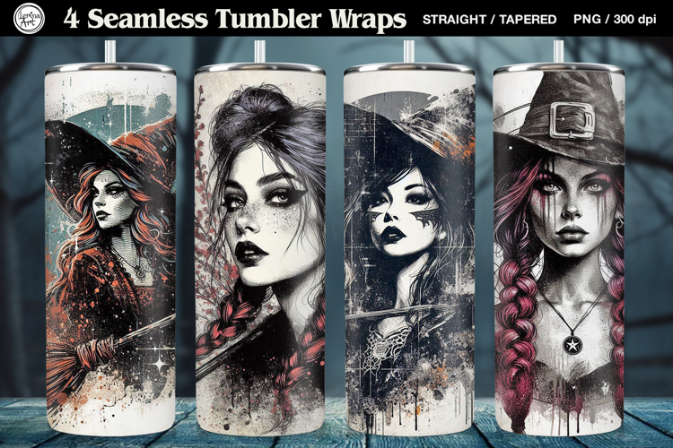 4 Witch Seamless Tumbler Sublimation, 20 oz Tumbler Wrap