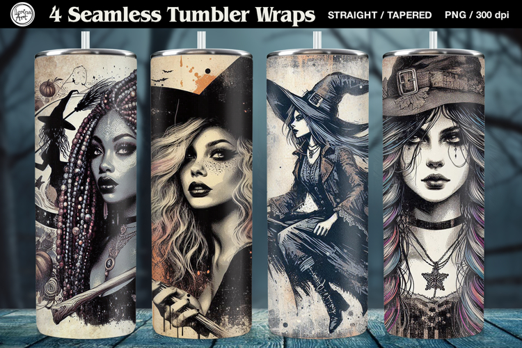 4 Witch Seamless Tumbler Sublimation, 20 oz Tumbler Wrap