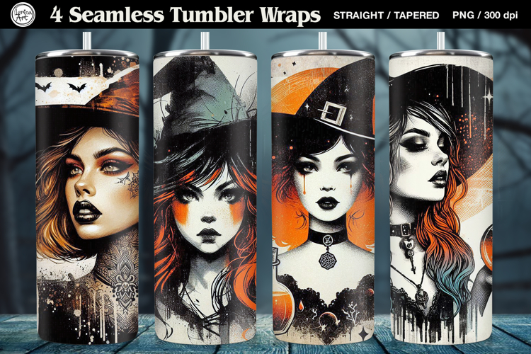 4 Witch Seamless Tumbler Sublimation, 20 oz Tumbler Wrap