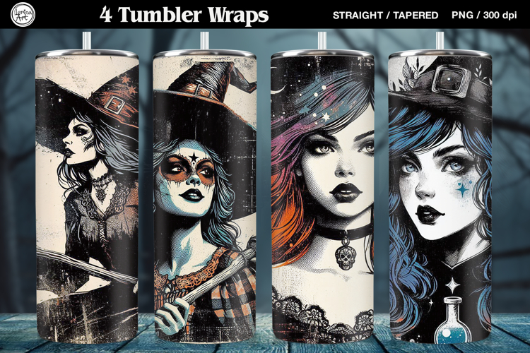 4 Witch Seamless Tumbler Sublimation, 20 oz Tumbler Wrap