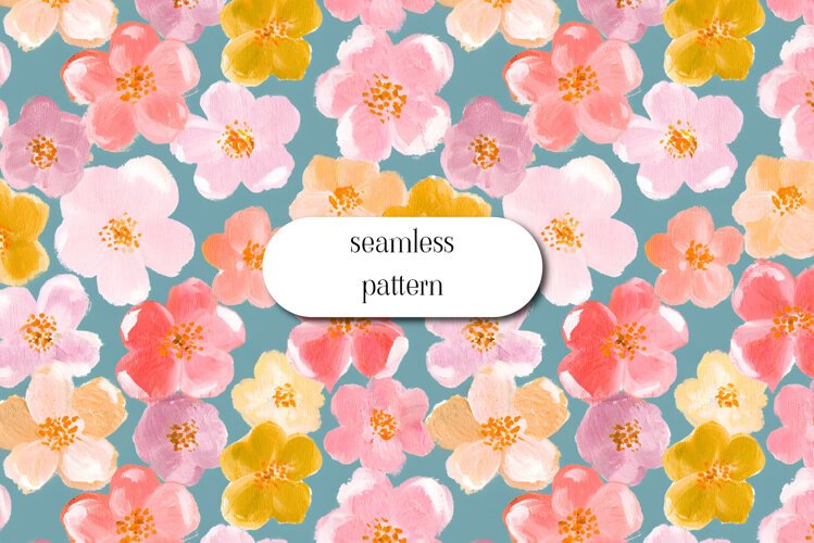 Colorful Blossom Pattern on Teal Blue example image 1