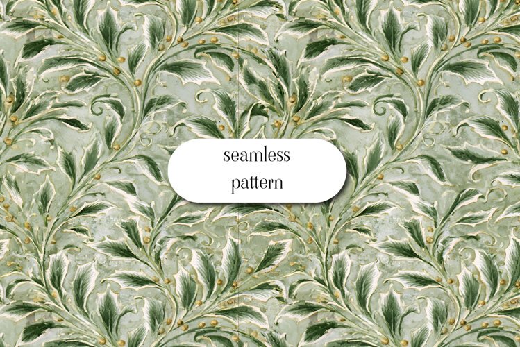 Vintage Sage Green Botanical Scroll Seamless Pattern example image 1