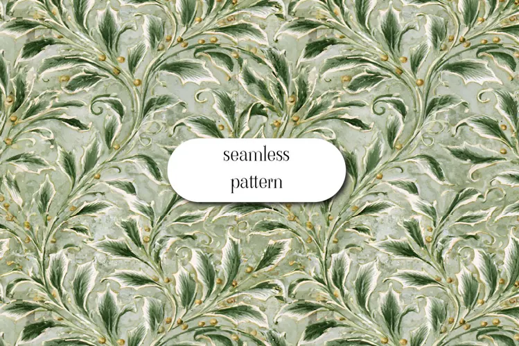 Vintage Sage Green Botanical Scroll Seamless Pattern
