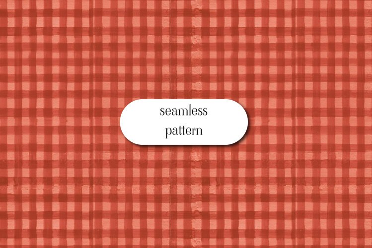 Terracotta Red Watercolor Gingham Seamless Pattern example image 1