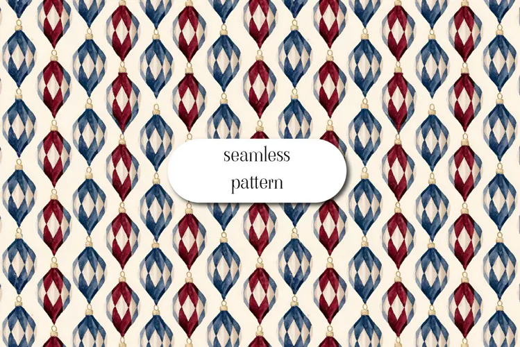 Vintage Harlequin Christmas Ornaments Seamless Pattern